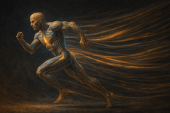 Illustration showing a human figure in motion representing how physical exercise improves dopamine, focus, and executive function in the ADHD brain