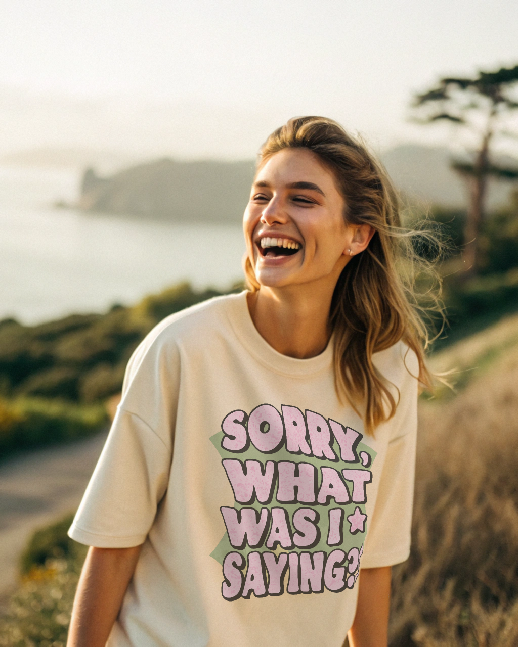 Sorry What Was I Saying Oversized T-Shirt - Close-up detail of comfortable fabric